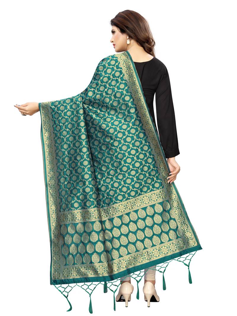 Turquoise Poly Silk Banarasi Womens Dupatta