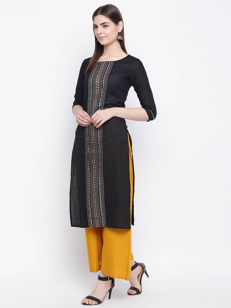 Black printed cotton kurti