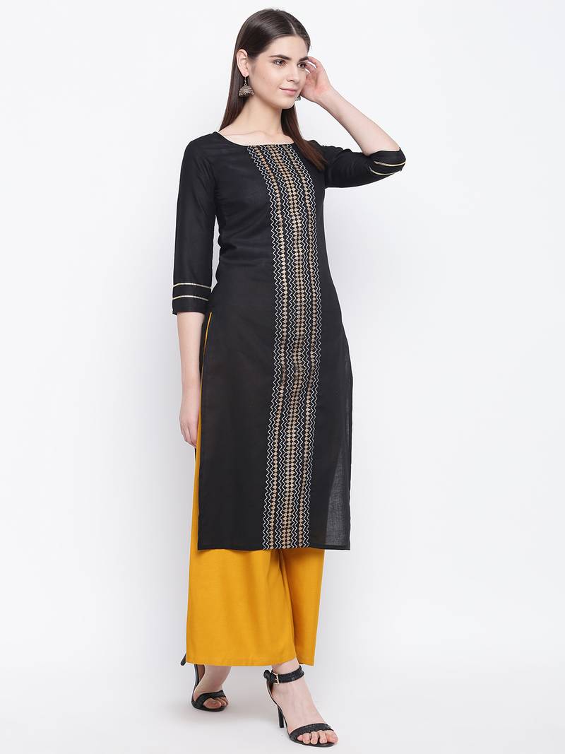 Black printed cotton kurti