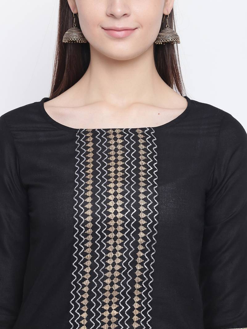 Black printed cotton kurti