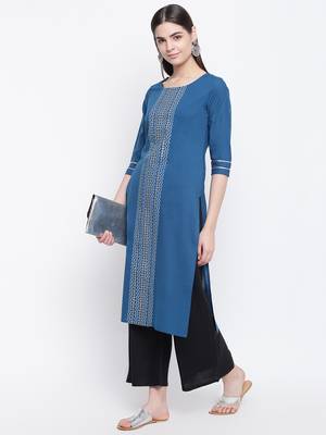 Blue printed cotton kurti 1