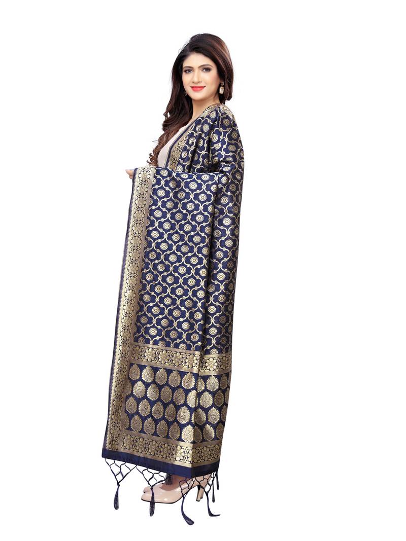 Blue Poly Silk Banarasi Womens Dupatta