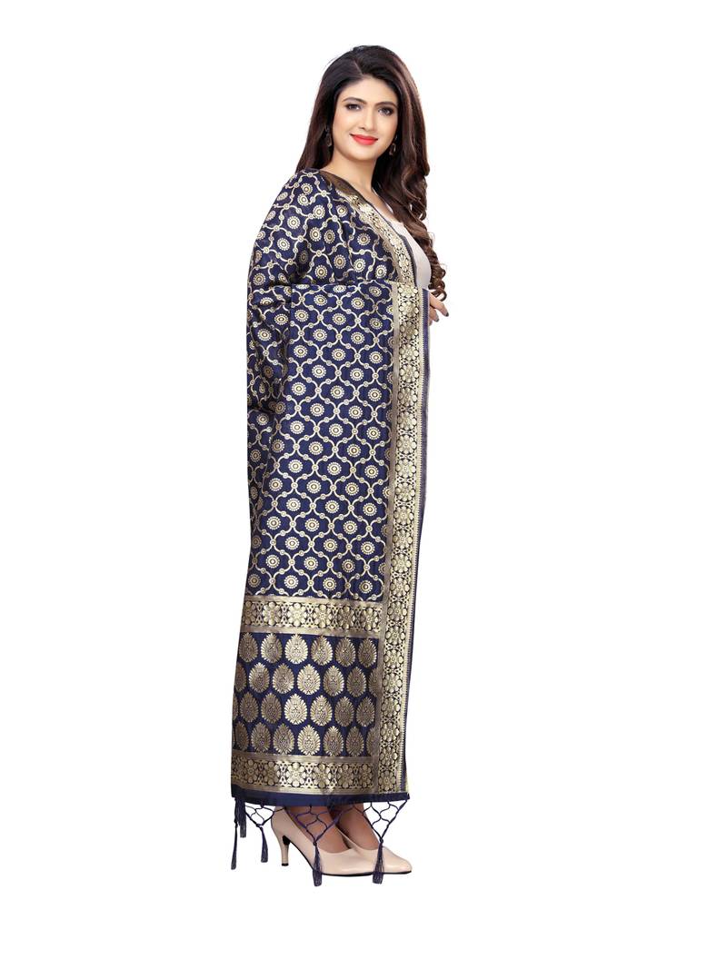 Blue Poly Silk Banarasi Womens Dupatta