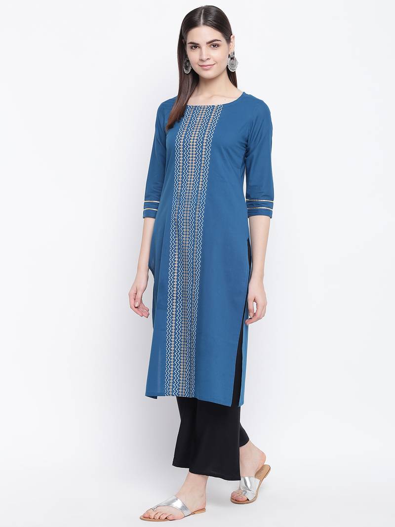 Blue printed cotton kurti