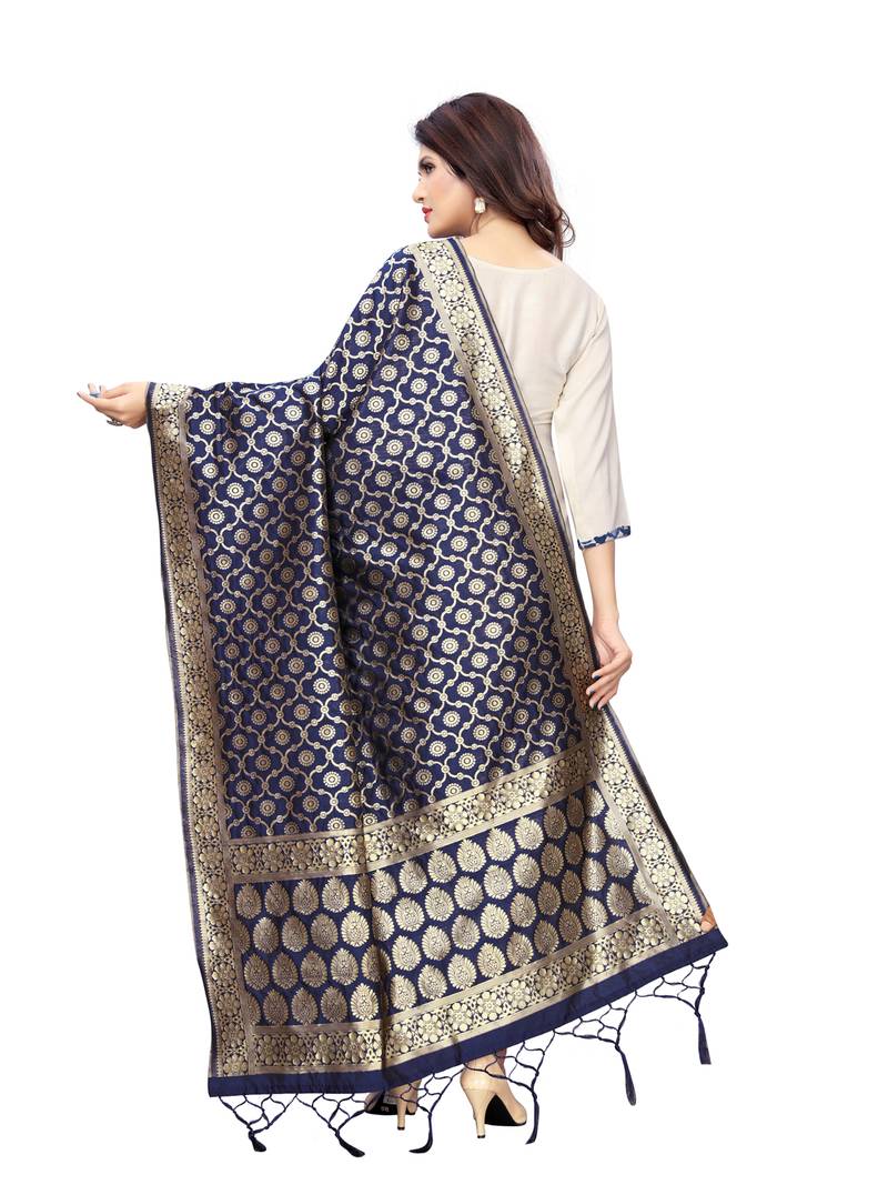 Blue Poly Silk Banarasi Womens Dupatta