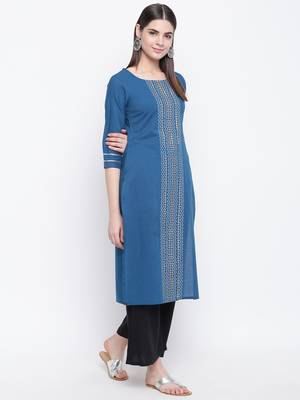 Blue printed cotton kurti 4
