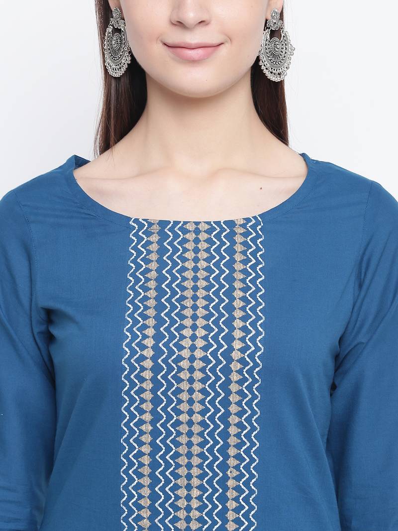 Blue printed cotton kurti