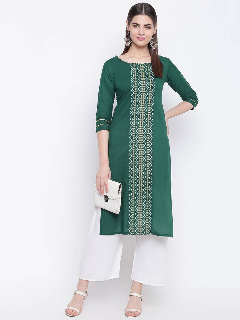 Green printed cotton kurti