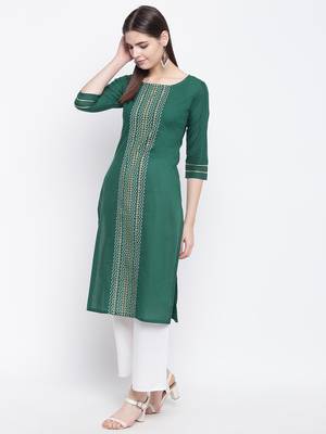Green printed cotton kurti 3