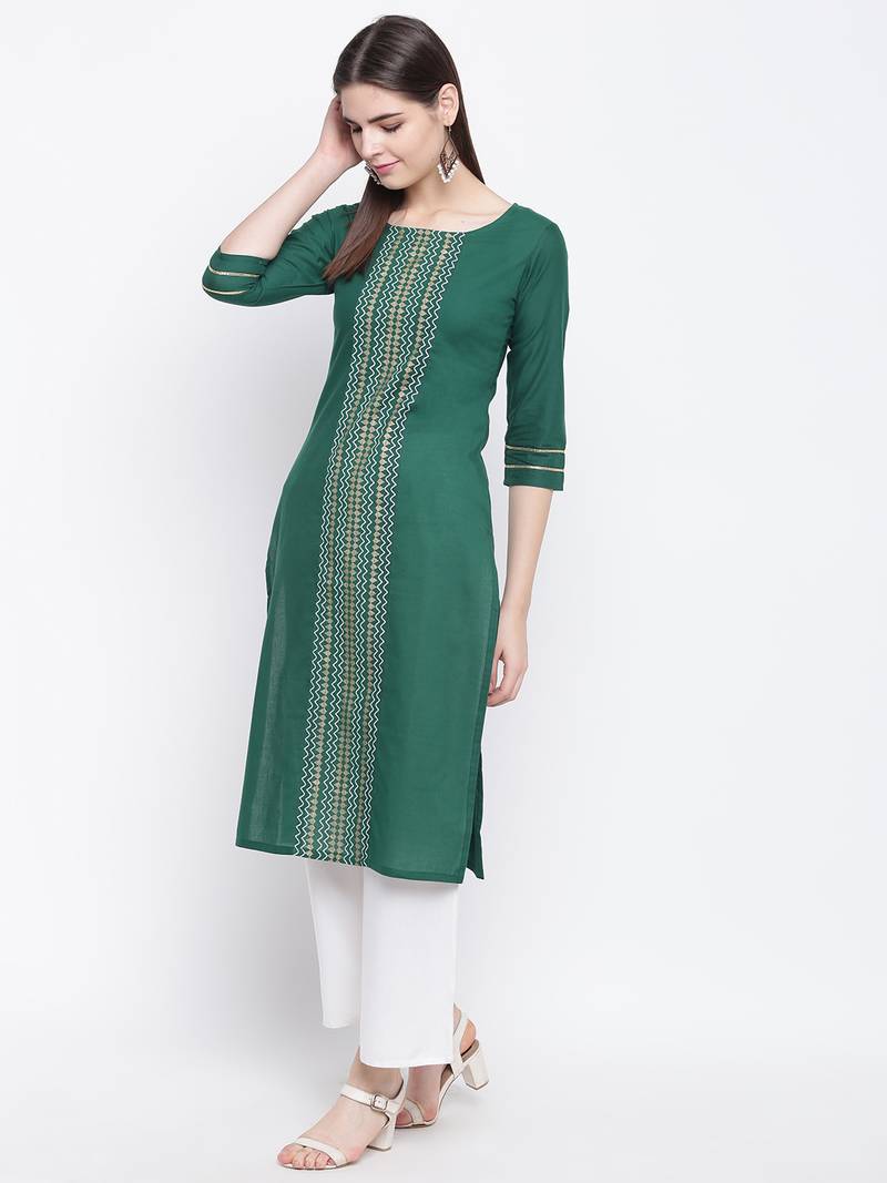 Green printed cotton kurti