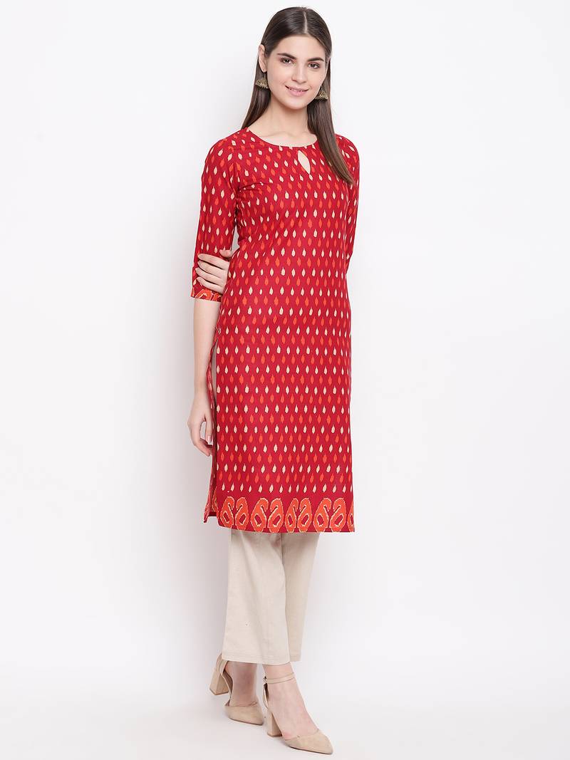 Red printed cotton kurti Stylum 3160280