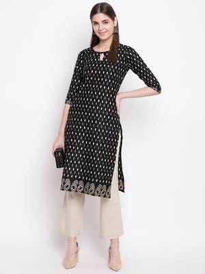 Black printed cotton kurti 1
