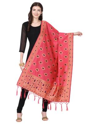Peach Poly Silk Banarasi Womens Dupatta 1