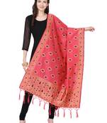 Peach Poly Silk Banarasi Womens Dupatta