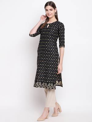 Black printed cotton kurti 3