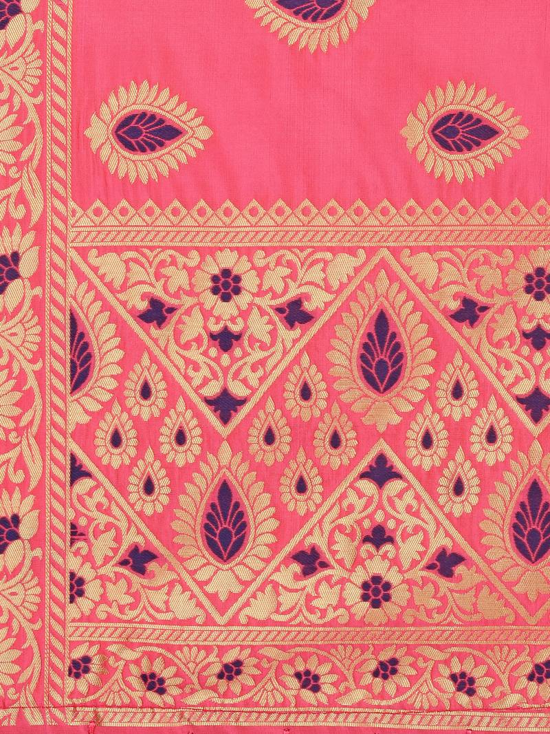 Peach Poly Silk Banarasi Womens Dupatta