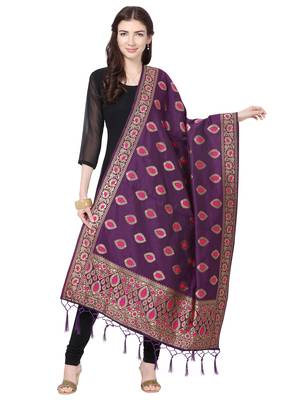 Purple Poly Silk Banarasi Womens Dupatta 1