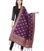 Purple Poly Silk Banarasi Womens Dupatta