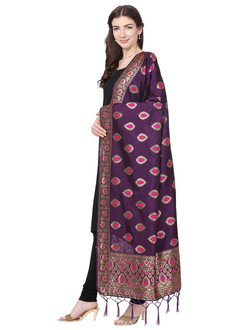 Purple Poly Silk Banarasi Womens Dupatta