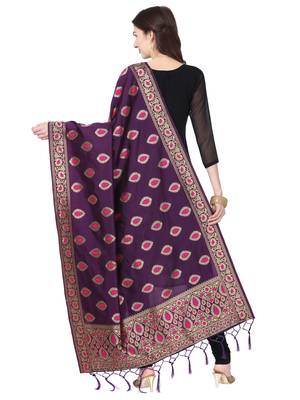 Purple Poly Silk Banarasi Womens Dupatta 3
