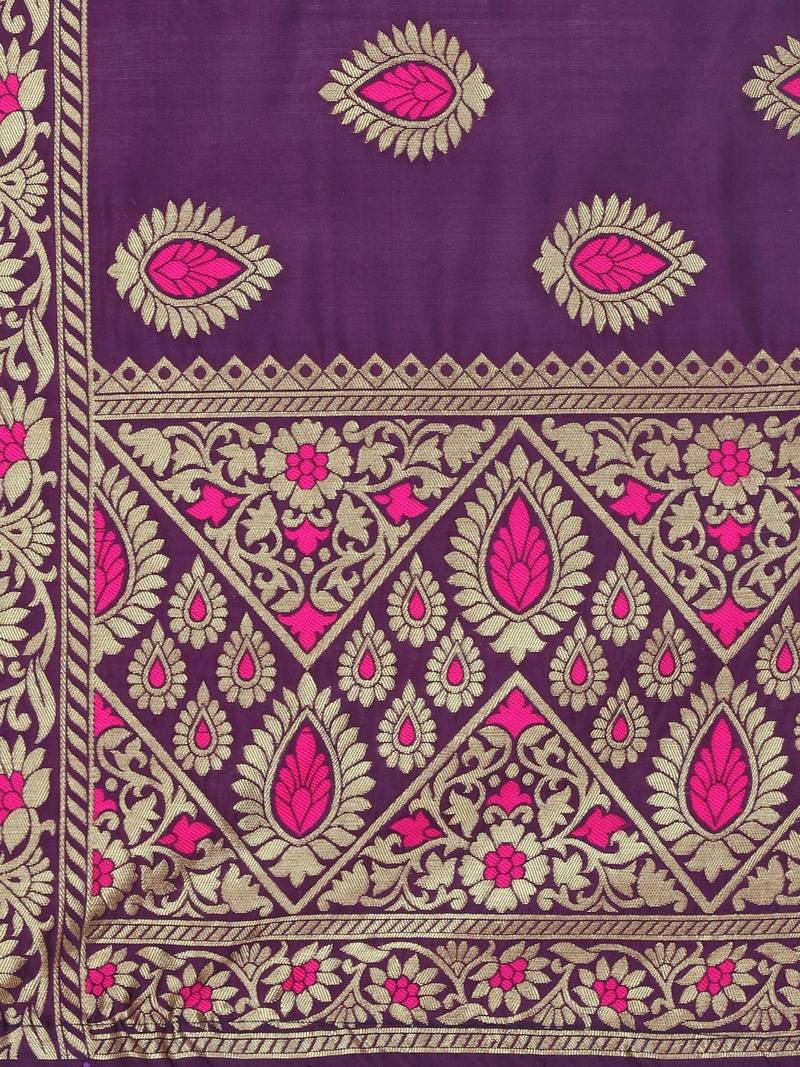 Purple Poly Silk Banarasi Womens Dupatta