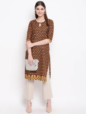 Brown printed cotton kurti 1