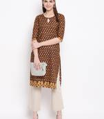Brown printed cotton kurti