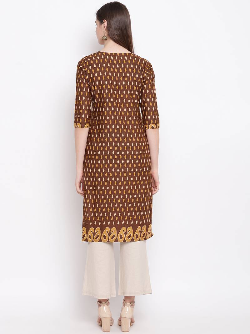 Brown printed cotton kurti