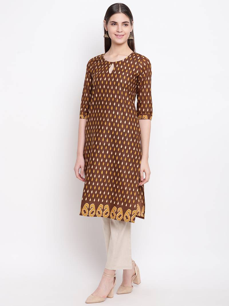 Brown printed cotton kurti