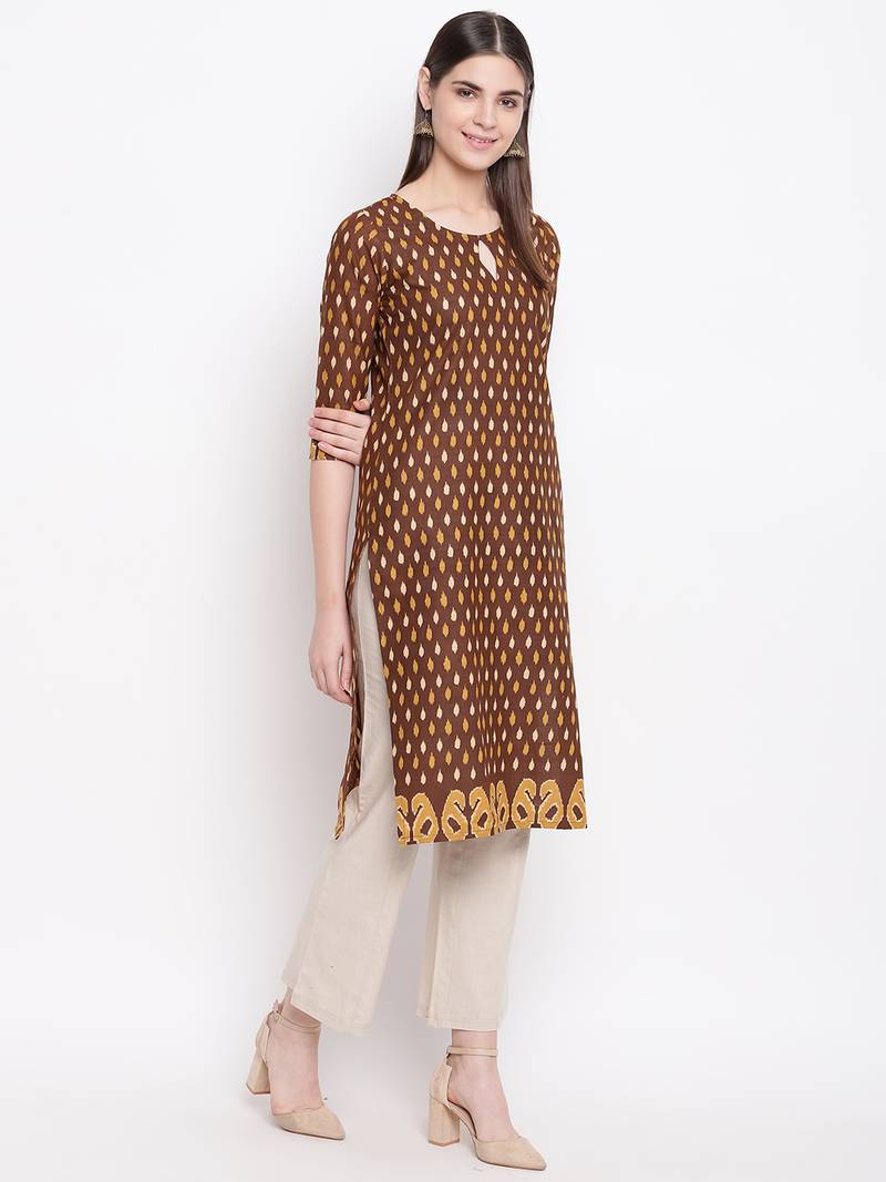 Brown printed cotton kurti