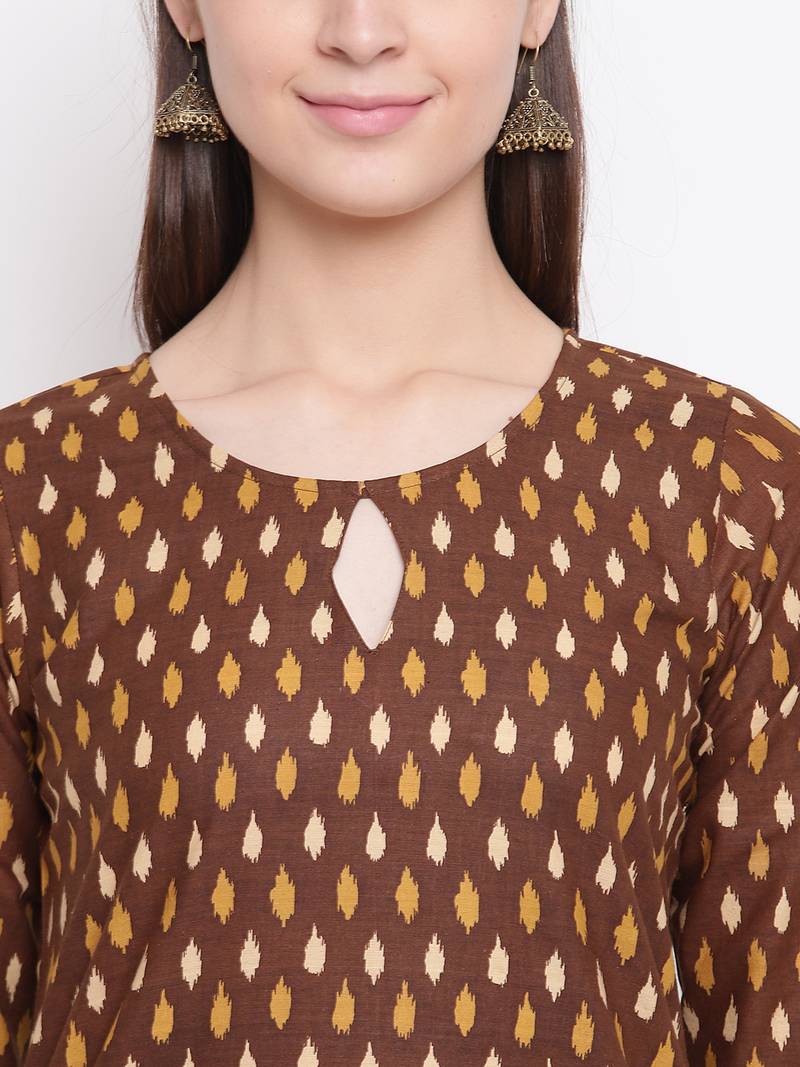 Brown printed cotton kurti
