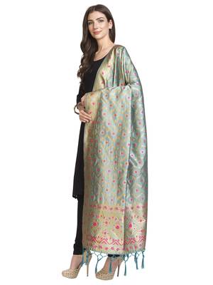 Blue Poly Silk Banarasi Womens Dupatta 2