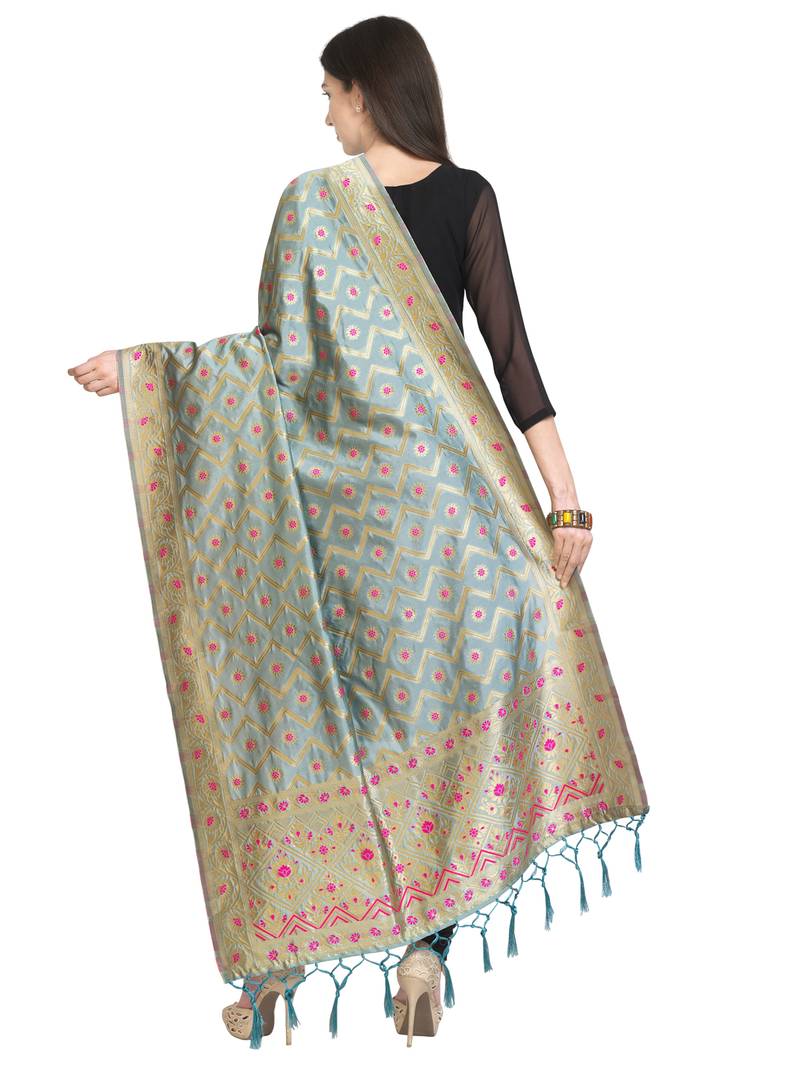 Blue Poly Silk Banarasi Womens Dupatta