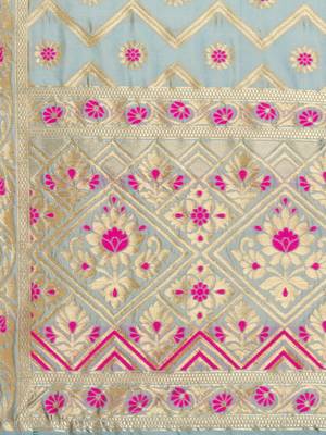Blue Poly Silk Banarasi Womens Dupatta 4