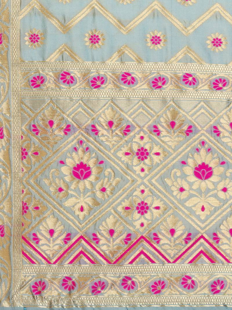 Blue Poly Silk Banarasi Womens Dupatta