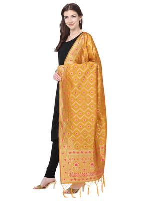 Yellow Poly Silk Banarasi Womens Dupatta 2