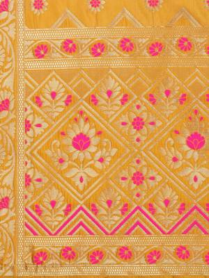 Yellow Poly Silk Banarasi Womens Dupatta 4