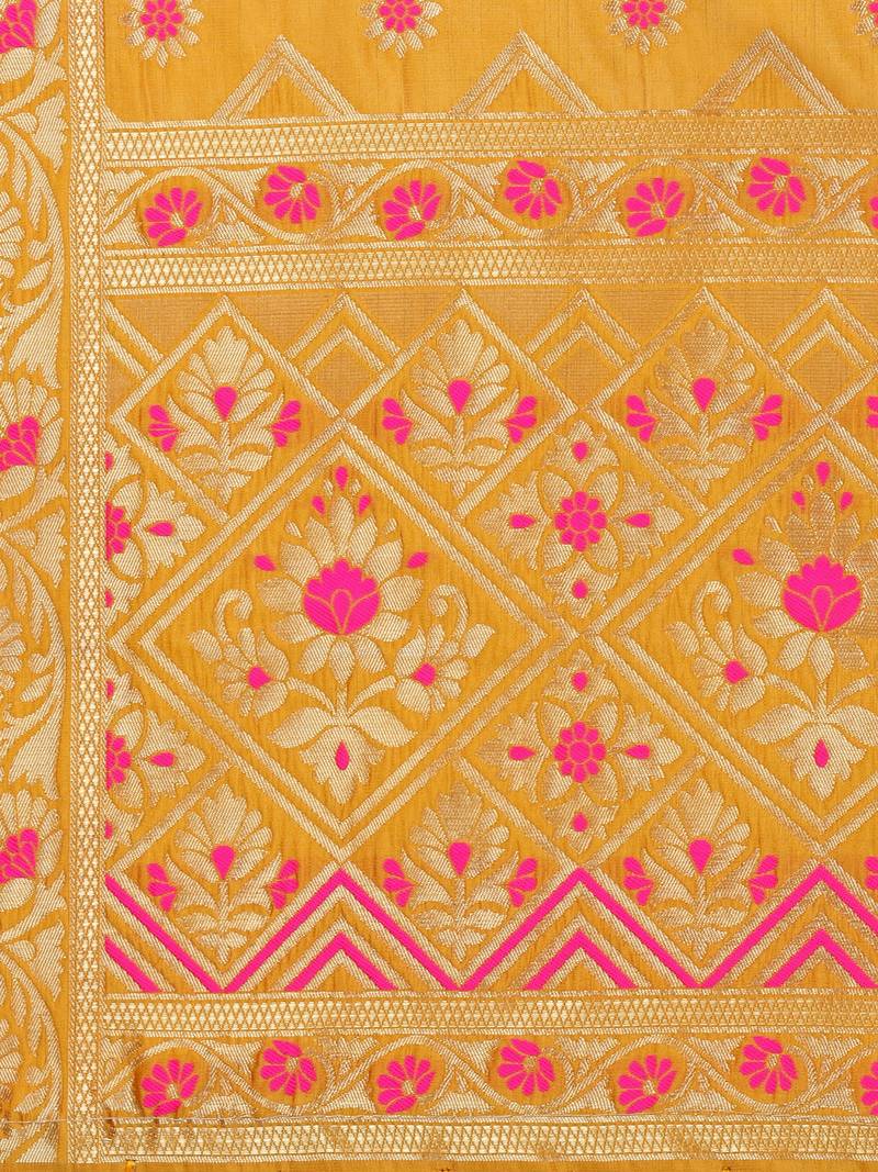 Yellow Poly Silk Banarasi Womens Dupatta