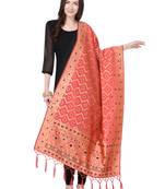 Peach Poly Silk Banarasi Womens Dupatta