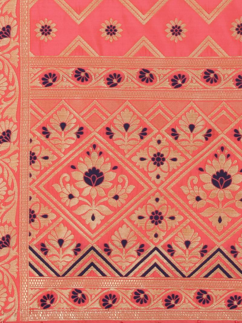 Peach Poly Silk Banarasi Womens Dupatta