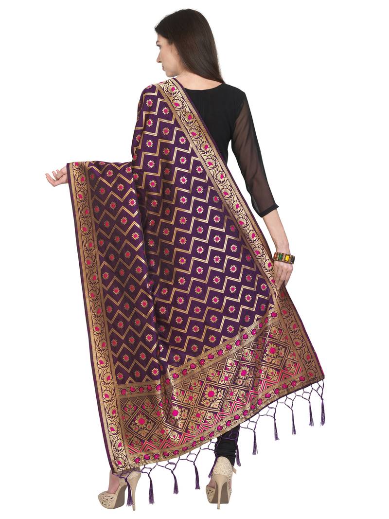 Purple Poly Silk Banarasi Womens Dupatta