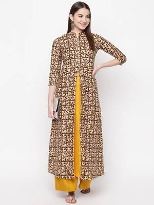 Beige printed cotton kurti 1