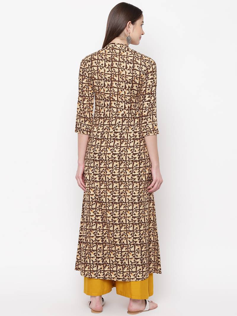 Beige printed cotton kurti