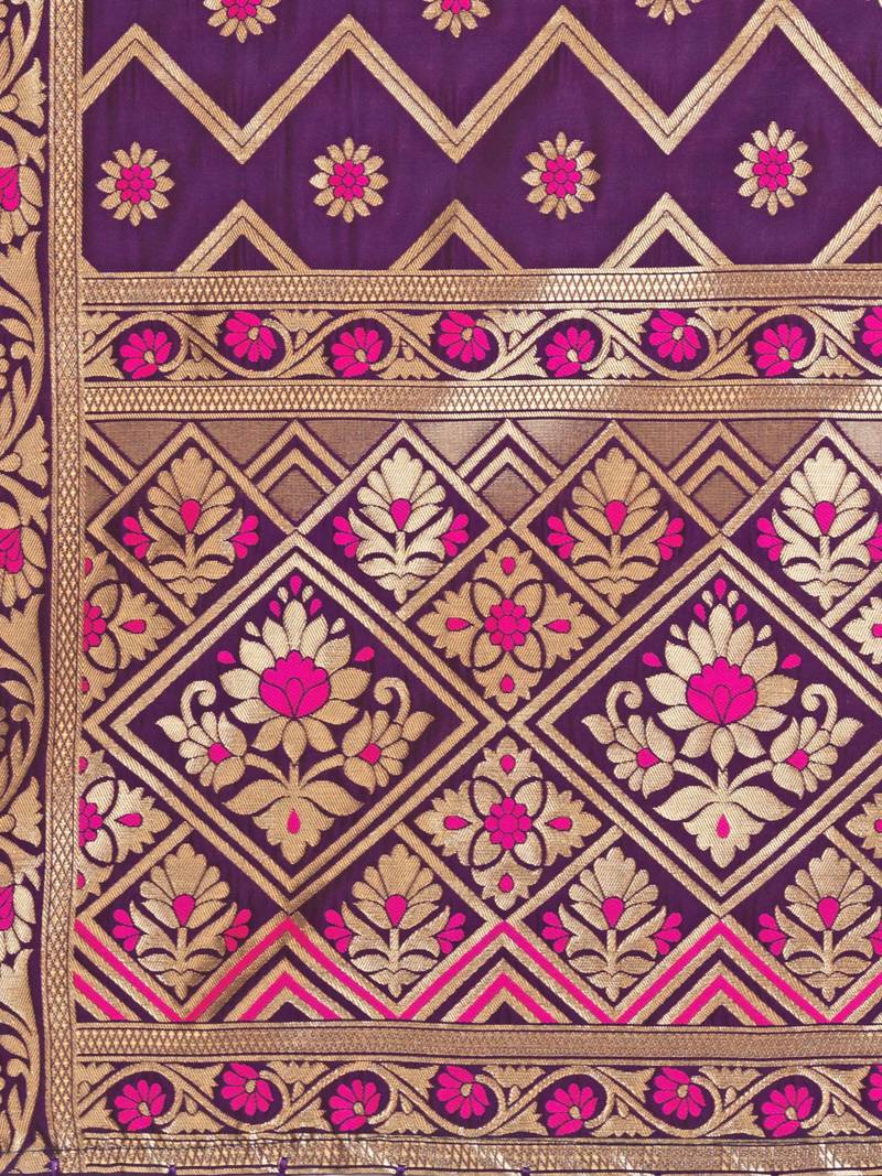 Purple Poly Silk Banarasi Womens Dupatta