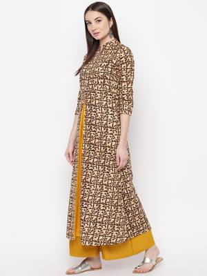 Beige printed cotton kurti 3