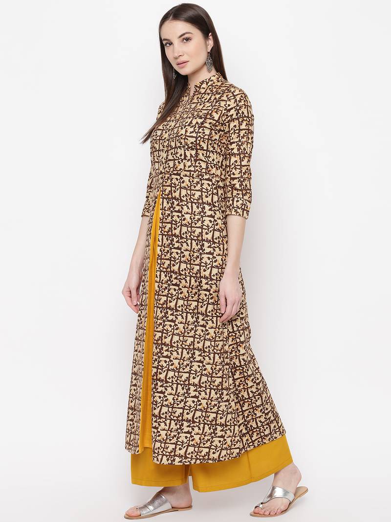 Beige printed cotton kurti