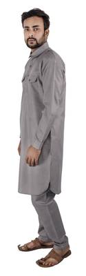 Grey plain cotton poly pathani-suits 1