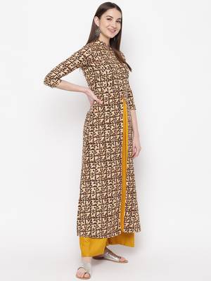 Beige printed cotton kurti 4