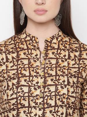 Beige printed cotton kurti 5