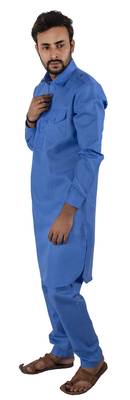 Blue plain cotton poly pathani-suits 1